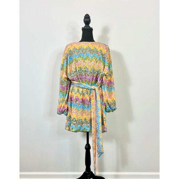 Show Me Your Mumu Sure Thing Mini Dress Wavy Sequins Sz XL Long Sleeve Colorful - Picture 2 of 6